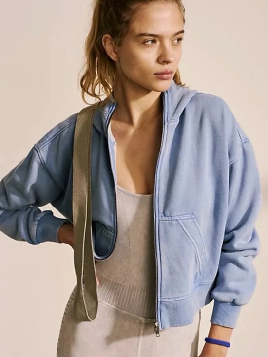 FP Movement by Free People Tops - Free People FP Movement Zip Up Hoodie Cropped Oversize Size XS/SM Dusk Blue